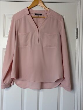 Nine West Blush Pink Split V-Neck Long-Sleeve Blouse Size L